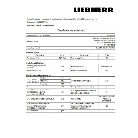 Liebherr CUe 231-26 Alulfagyasztós hűtő 55cm