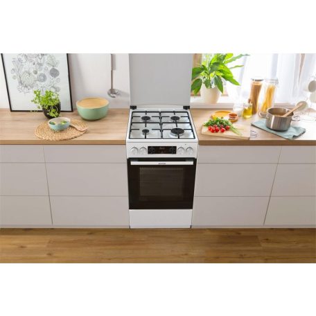 Gorenje GK5C42WJ fehér, szabadonálló, gáz, kombinált tűzhely 4 főzőzóna sütő:62liter hőlégkeverés grill