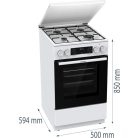 Gorenje GK5C42WJ fehér, szabadonálló, gáz, kombinált tűzhely 4 főzőzóna sütő:62liter hőlégkeverés grill