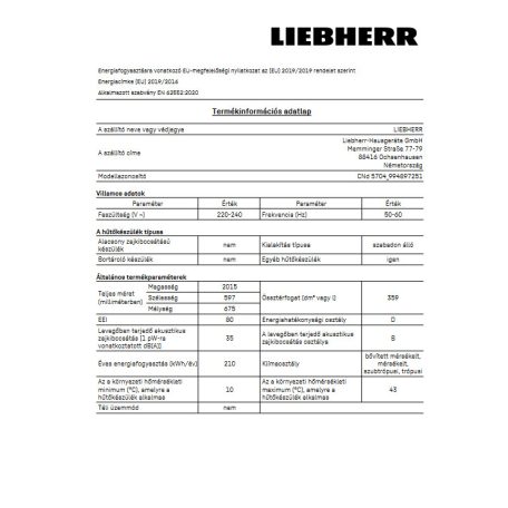 Liebherr CNd 5704 20 alulfagyasztós hűtő NoFrost fagyasztóval