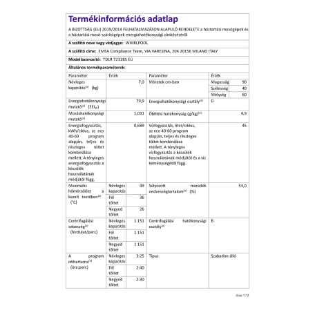 Whirlpool TDLR 7231 BS Felültöltös mosógép