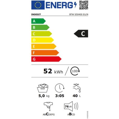 Indesit BTW S50400 EU/N felültöltős mosógép, 5 kg