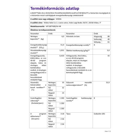 Midea MF100T60B/W-HR Felültöltős mosógép